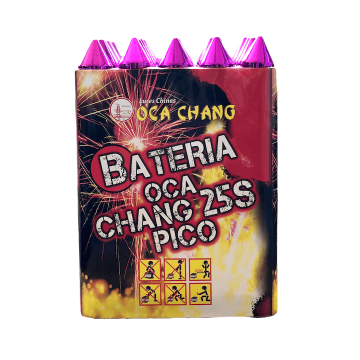 🎇 Bateria OCA CHANG 25s Pico | OCA CHANG Esta batería exclusiva de Oca Chang tiene de 25 tiros, Ordena directo y paga con Tarjeta de crédito o débito tenemos envíos a Guatemala.
